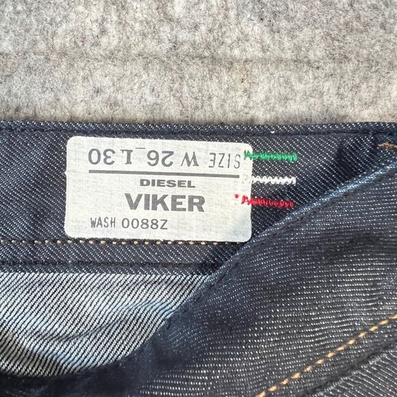 Diesel Viker Mens Jeans Size 26 L30 100% Cotton 100% Cow Leather Patch Dark Wash - Picture 6 of 16